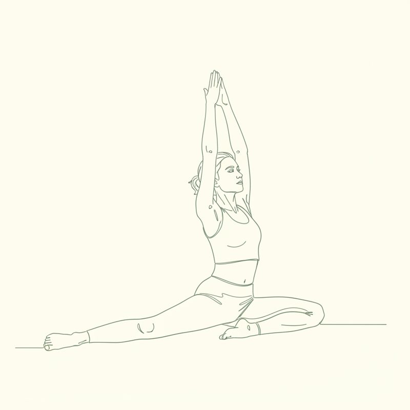 Monkey King Pose with Rotation to Right Leg, Hands Up yoga pose illustration