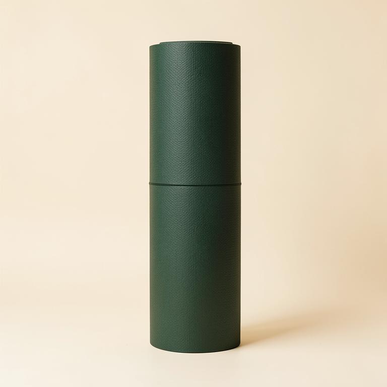 Rolled dark green yoga mat