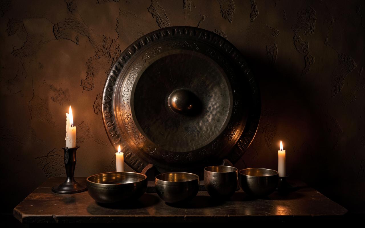 Gong and hammered metal bowls